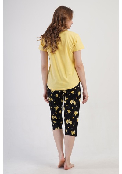 Yake Store Kadın P.suprem O Yaka Kısa Kol Etegı Oval Kaprı Takım - Yellow Sarı