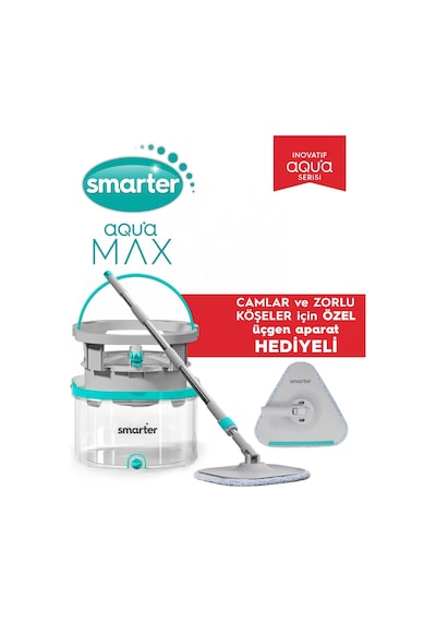 Smarter Aqua Max Özel Seri Temiz & Kirli Suyu Ayırma Çift Kova Üçgen Aparat Temizlik Seti Mop Paspas