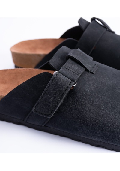 Polomia Comfort Erkek Önü Kapalı Sabo Ayarlanabilir Cırtlı Süet Günlük Terlik Siyah