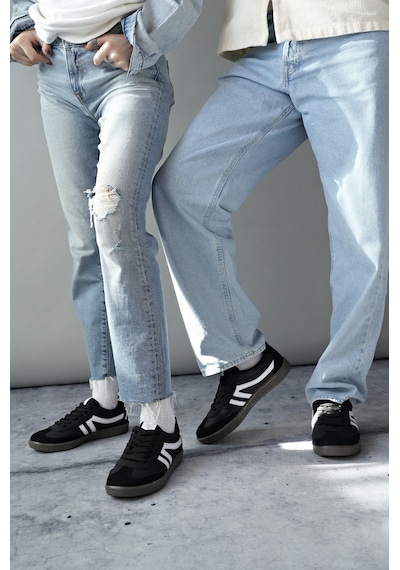 Muggo Garcia Garantili Unisex Ortopedik Günlük Bağcıklı Yürüyüş Koşu Sneaker Spor Ayakkabı Siyah