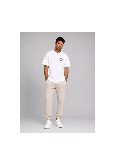 Nevermind Sevgili Kombini Smiley Baskılı Çift Tişört Oversize Unisex %100 P Beyaz