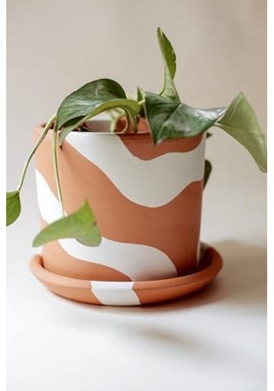 Terracotta Silindir Saksı+tabak Bohem Beyaz Küçük Diğer