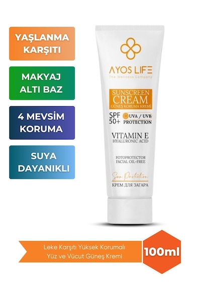 Ayos Life Leke Karşıtı Yüksek Korumalı Yüz ve Vücut Güneş Kremi SPF50+ 100 ML