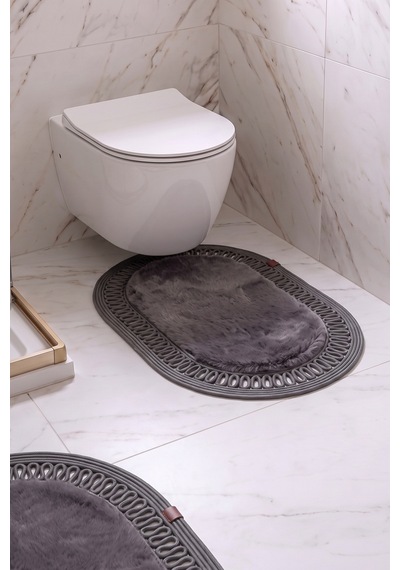 Banyo Paspası Takımı 60x100+40x60 Cm İç Trikot Antrasit Gri & Antrasit Gri
