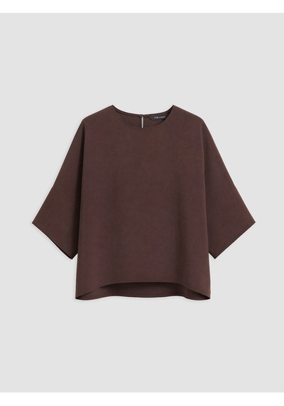 Lcw Vision Kahverengi Bisiklet Yaka Geniş Kollu Oversize Bluz