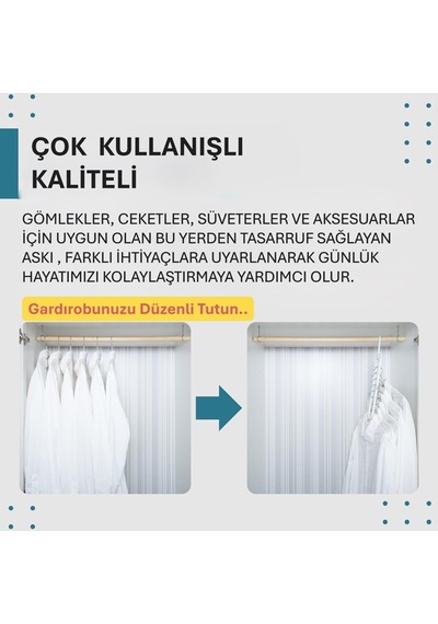 3 Adet Fonksiyonlu Dolap İçi Düzenleyici Organizer Askı Tişört Gömlek Elbise Askısı-gri Plastik Gri Diğer