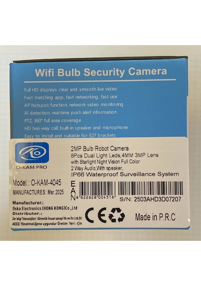 O-kam-4045 Wifi Ampül Kamera 1 Lens Mikrofonlu