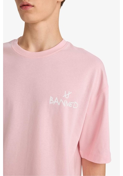 Defacto Loose Fit Bisiklet Yaka Baskılı Kısa Kollu Tişört F5732ax25aupn105 Pembe