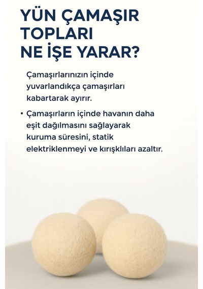 3 Adet Doğal Yün Keçe Kurutma Topu Çamaşır Kurutma Makinesi Kırışıklık Azaltıcı Tr Diğer