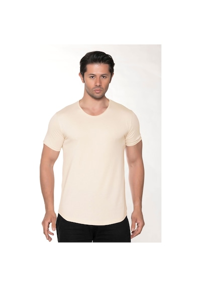 Black Horn Erkek Geniş Yaka %100 Pamuk Salaş T-shirt Bej