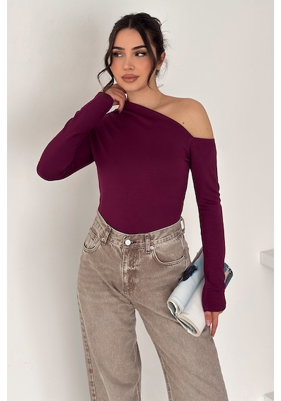 Noa & Noa Kadın Asimetrik Tek Omuz Bluz White Angle bordo