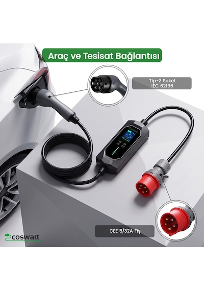 Cks Enerji 22 Kw Taşınabilir Hızlı Araç Şarj İstasyonu Çanta Ve Dönüştürücü Hediyeli Yerli Üretim 11-22kw
