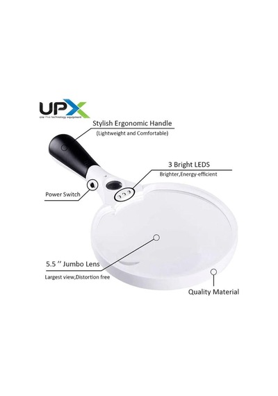 Upx 605b Led Işıklı El Tipi Büyüteç 3x 4,5x 25x Diopter