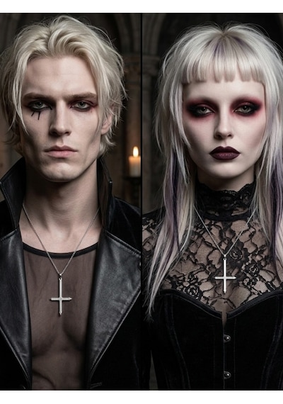 Unisex Gotik Haç Kolye Kırmızı Gri Gümüş Vintage Cross Kolye, Retro Zincir Kolye, Kadın Erkek Punk Kolye 34420225