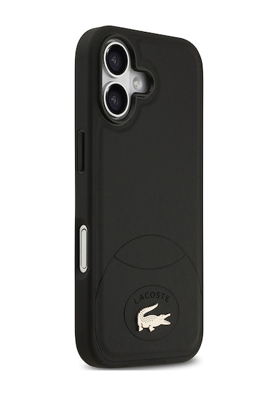 Apple Uyumlu iPhone 17 Kılıf Lacoste Lisanslı M-safe Şarj Özellikli Pu Deri Metal Logolu Kapak Siyah Siyah