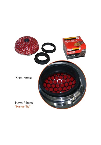 Carub Ses & Performans Arttırıcı Açık Hava Filtresi Mantar Tip Kırmızı +6 Hp Aparatlı Üniversal 00 Şüscaroto Aksesuar