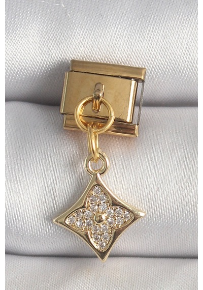 316l Çelik Gold Renk Sallantı Zirkon Taşlı Çiçek İşlemeli Nomination Charm Altın