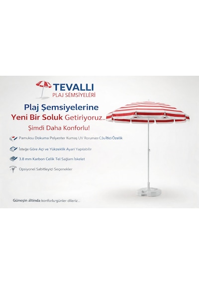 360 Dönebilen Plaj Şemsiyesi Uv Korumalı Su İtici Solmaz Kumaş 190 Gr Dokuma Polyester -kırmızı