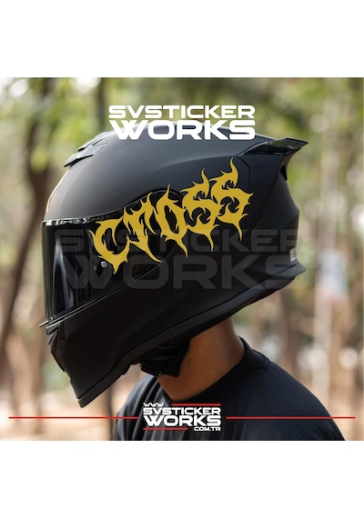 Cross Yazılı Kask Sticker Tüm Kasklar Uyumlu Tek Yön 1 Adet Altın