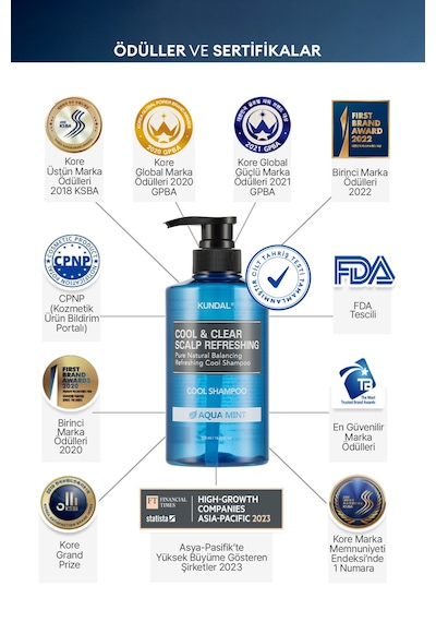 Canlandıcı Ve Ferahlatıcı Saç Bakım Şampuanı Kundal Cool & Clear Scalp Refreshing 500ml Aqua Mint