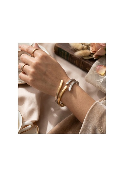 Çelik Pinterest Gold Gümüş 2 Renk Kadın Kelepçe Bileklik Altın - 891740743 Altın