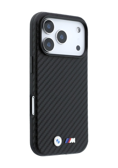 Apple iPhone Uyumlu 18 Pro Max Kılıf Bmw Lisanslı M-safeli Karbon Fiber Ve Metal Logolu Pu Deri Kapak Siyah