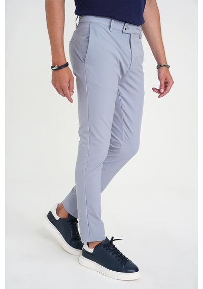Efor Slim Fit Yan Cepli Esnek Düz Grimavi Pamuk Pantolon P 1197 Gri - Mavi