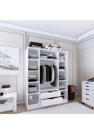 140 Cm Mat Beyaz 4 Kapılı 2 Çekmeceli Elbise Dolabı - Gardırop Beyaz 140 Cm Mat Beyaz 4 Kapılı 2 Çekmeceli Elbise Dolabı - Gardırop Beyaz