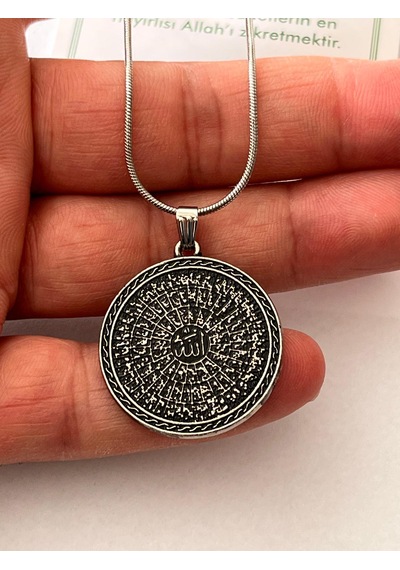 Esmaül Hüsna Ve Faziletleri Dua Temal Manevi Koruyucu Dini Çelik Kolye Gümüş