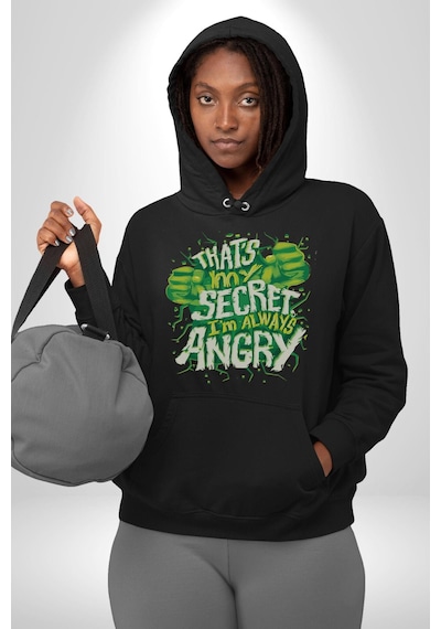 Bu Benim Sırrım Her Zaman Kızgınım Kadın Erkek Siyah Kapüşonlu Sweatshirt Hoodie Siyah