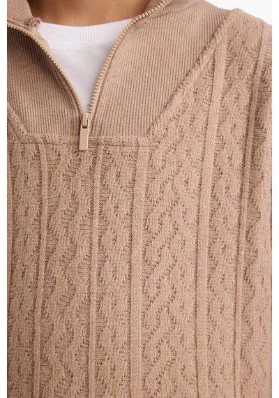 Defacto Erkek Çocuk Yarım Fermuarlı İçi Yumuşak Tüylü Sweatshirt G3674a825cwbg75 Bej-bg75