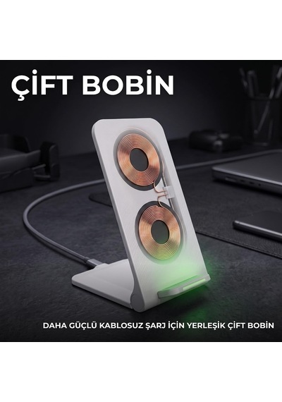W515 15w Hızlı Şarj Destekli Katlanabilir Kablosuz Şarj Standı Beyaz Çok Renkli