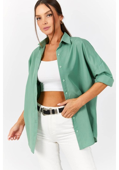 Armonika Kadın Çağla Yeşili Oversize Uzun Basic Gömlek Arm-22y001118