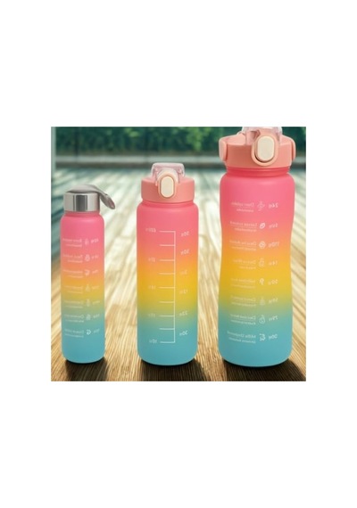 Motivasyonlu Spor Matara Seti - 2l, 900ml Ve 300ml Sızdırmaz Şişe Seti 0