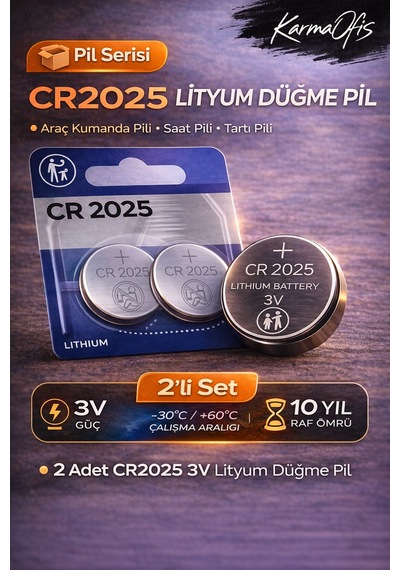 Cr2025 3v Lityum Düğme Pil 2 Li Paket Araç Kumandası, Saat, Sensör Ve Elektronik Cihaz Pili