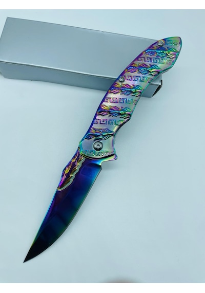 Tobaccotürk724 Yaprak Kabartmalı Spekturmrenk Metal Kamp Çakı //21cm-195gr Gri