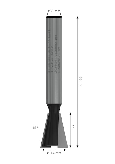 Professional Professional Aksesuar 2 608 628 408 Çinko Freze Ucu 8 Mm, D1 14,0 Mm, U 14,0 Mm, 1