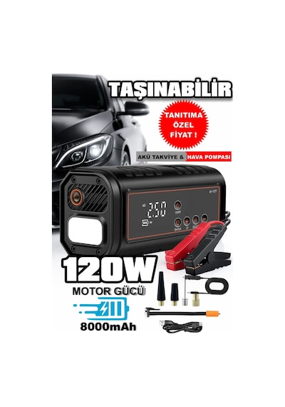 Ht15 2 Fonksiyonlu Akü Takviye & Hava Kompresörü 12v 150 Psı Dijital Lastik Pompası Powerbank Özellikli 0 - 150 Psı 0 - 10 Bar