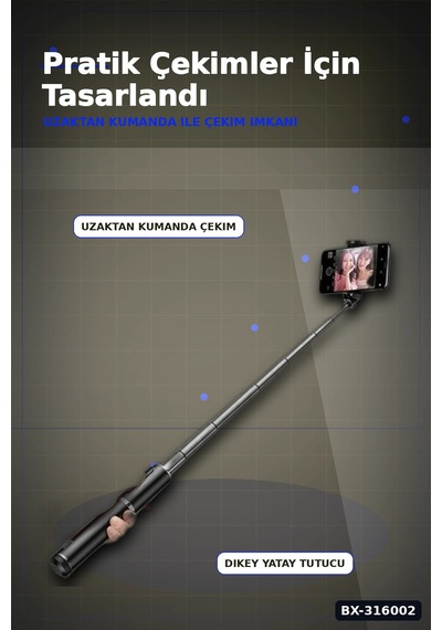 Bluetooth Selfie Çubuğu Led Işıklı Katlanabilir 130 Cm Uzaktan Kumandalı Bx-316002 diğer