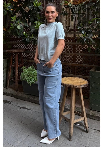 Mavi Bisiklet Yaka Kadın Triko Tişört Mg2703 Mavi