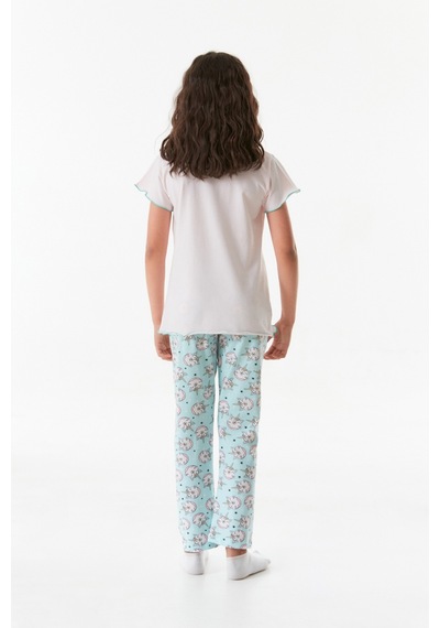 Fullamoda Baskılı Bisiklet Yaka Kız Çocuk Pijama Takımı 24mıcg631212233-pudra 24MICG631212233-Pudra