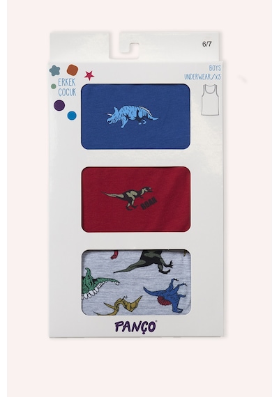Panço Erkek Çocuk Dinozor Desenli 3'lü Atlet - İç Giyim Çok Renkli