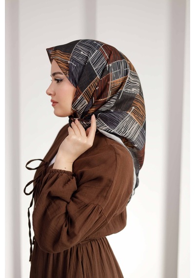 Mimiyum Nota Desen Soft Eşarp Füme Karamel
