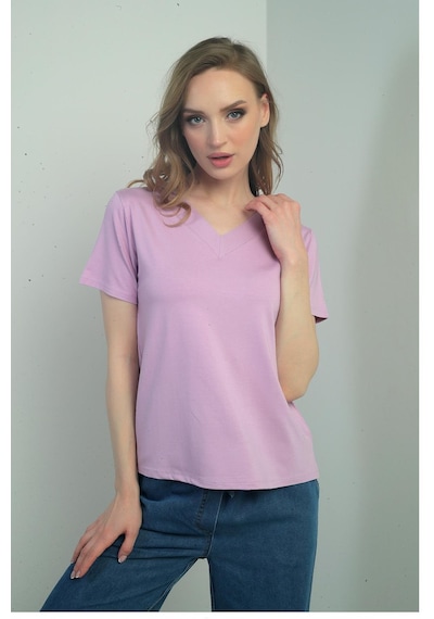 By Saygı Kadın V Yaka Yırtmaçlı Kısa Kol Bluz-40793 LILA By Saygı Kadın V Yaka Yırtmaçlı Kısa Kol Bluz-40793 LILA