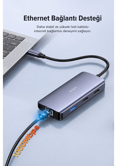 Type-c 7si 1 Arada Usb Hub Docking Station, 4k 60hz Hdmı, Gigabit Ethernet, Pd 100w Şarj, 3 Usb 3.0 Port, Çift Ekran Destekli Macbook Laptop Adaptörü N850
