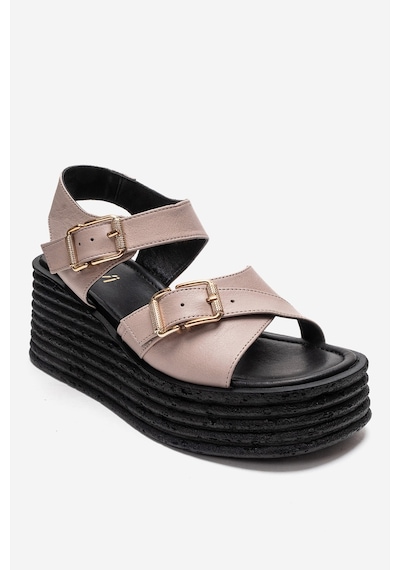 Luvishoes Mırette Buz Hakiki Deri Kadın Dolgu Tabanlı Sandalet Vizon