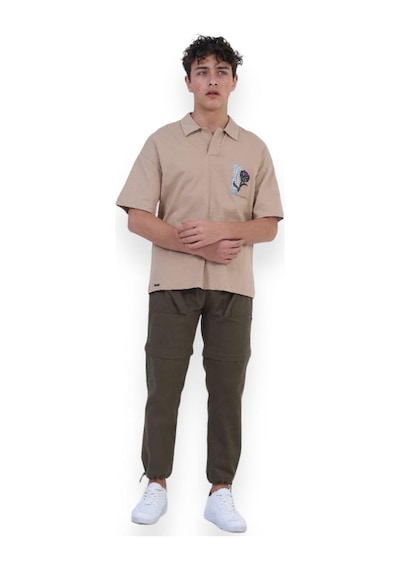 Zekids Erkek Çocuk Pamuklu Rahat Kesim Oversize Polo Yaka Tshırt-11813-bej Bej