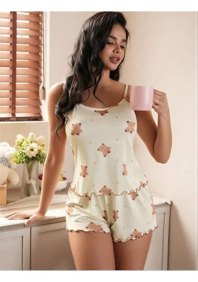 Civetta Ayıcıkdesenli Askılı Şortlu Pijama Takımı Görsel