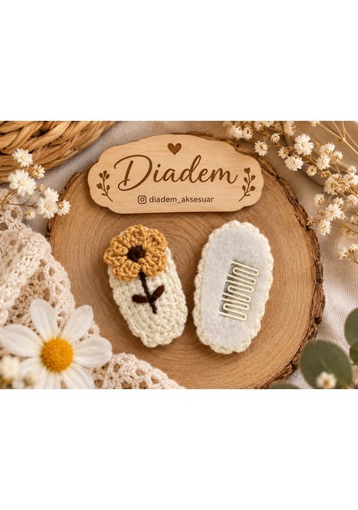 Diadem Aksesuar Diadem El Örgüsü Saçsız Bebek Tokası Kahverengi - Krem
