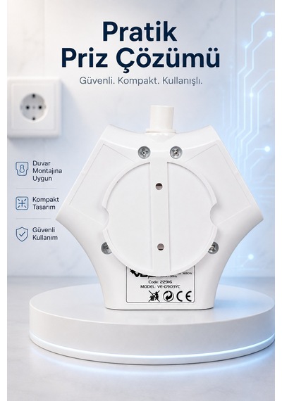 3'lü Grup Priz 2 Usb Type-c Girişli Ayrı Anahtarlı 1.5 Metre Uzatma Kablosu 16a 3680w Ev Ofis Duvar Monteli 0